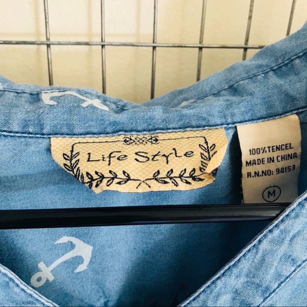 Life Style Nautical Long Sleeve Chambray Shirt - Picture 2 of 8